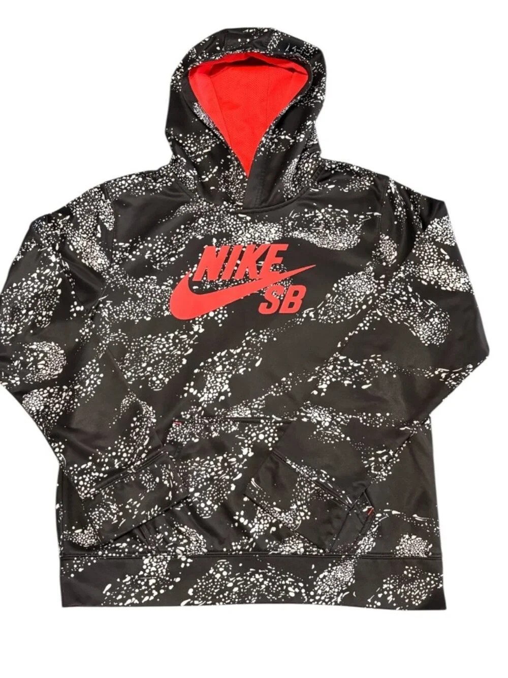 Nike SB Black & White Paint Splatter Hoodie Pullover Logo Boys XL
